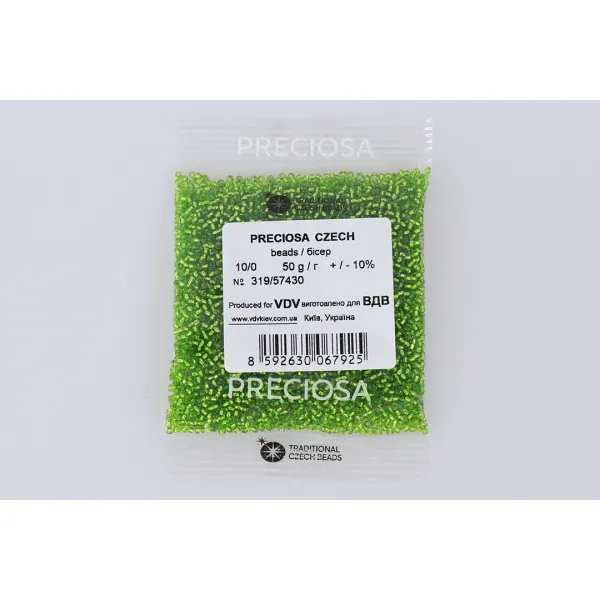 Бисер чешский Preciosa10, 50г, №319-33119/57430, прозрачный с серебряной серединкой, зеленый яблочный – купить | Candy Yarn